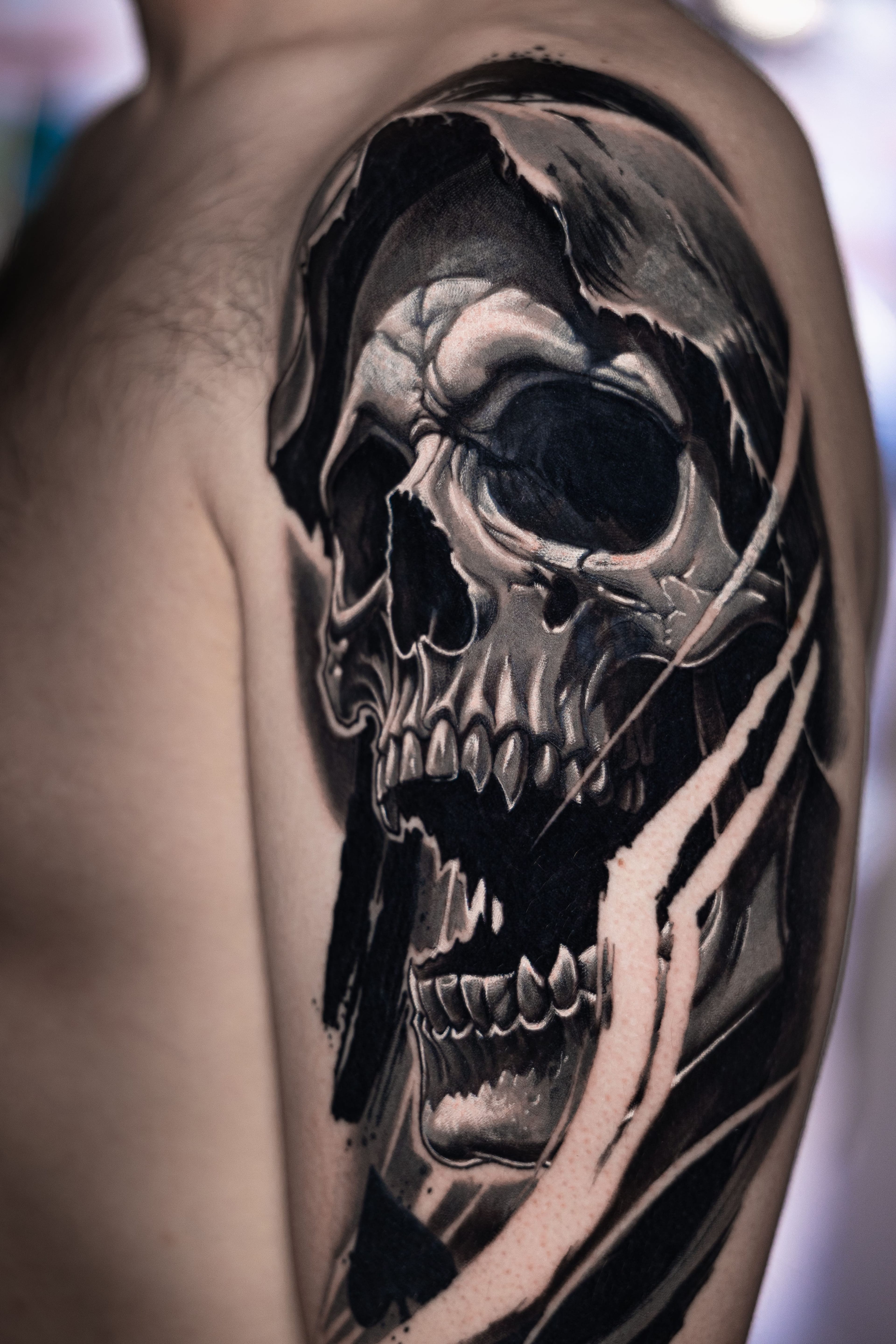 Calavera detallada realismo — black & grey